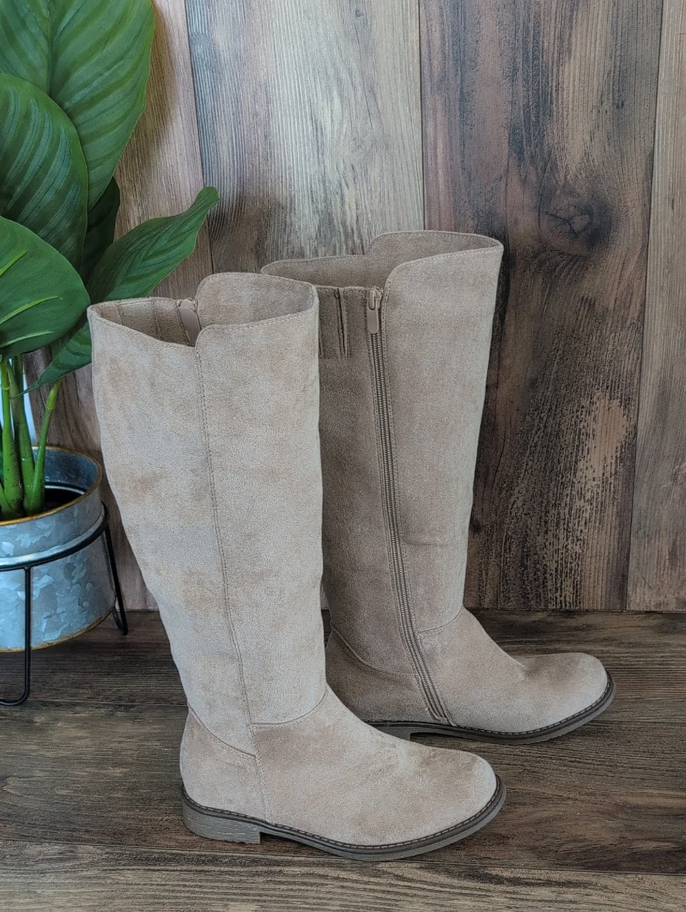 Women's Over-the-Knee Tan Suede Feel Boots 37          Q260
